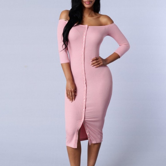 Dresses & Skirts - Blush Pink Off Shoulder Ribbed Midi Dress Medium